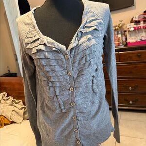 DKNY Gray Ruffled Cardigan
